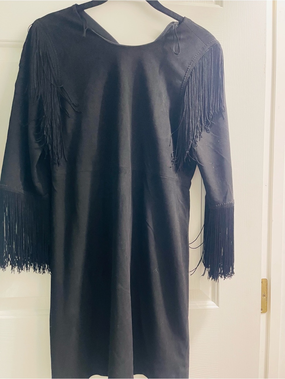 Zara Black Fringe-Sleeve Mini Dress